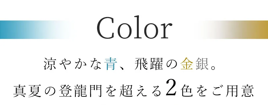 涼やかな青、飛躍の金銀。真夏の登龍門を超える2色をご用意